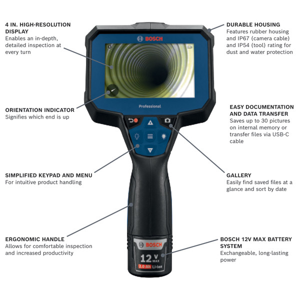 Bosch GIC4-23C 12V Max Connected 5 Ft. Handheld Inspection Camera ...